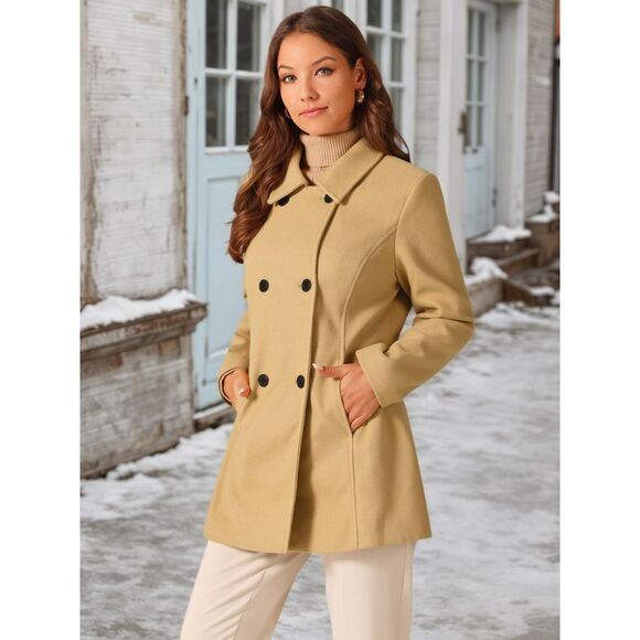 Peacoat Double Breasted Button Outerwear Winter Coat Brown - Picture 4 of 6